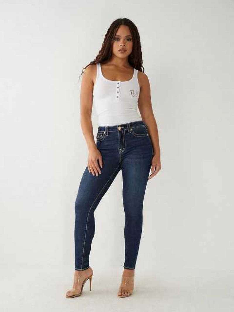 True Religion Halle Big T High Rise Super Skinny Jeans Dam Mörktvätt | PJR450921