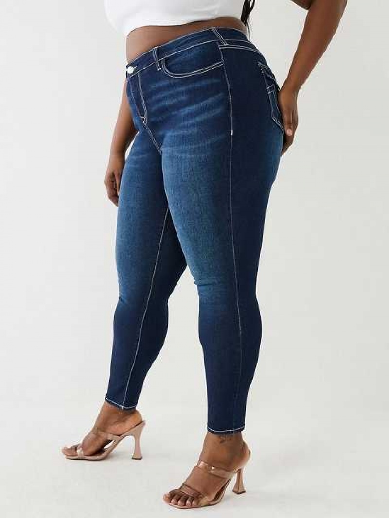 True Religion Halle Hr Sn Flap Skinny Jeans Dam Marinblå | FIG012543