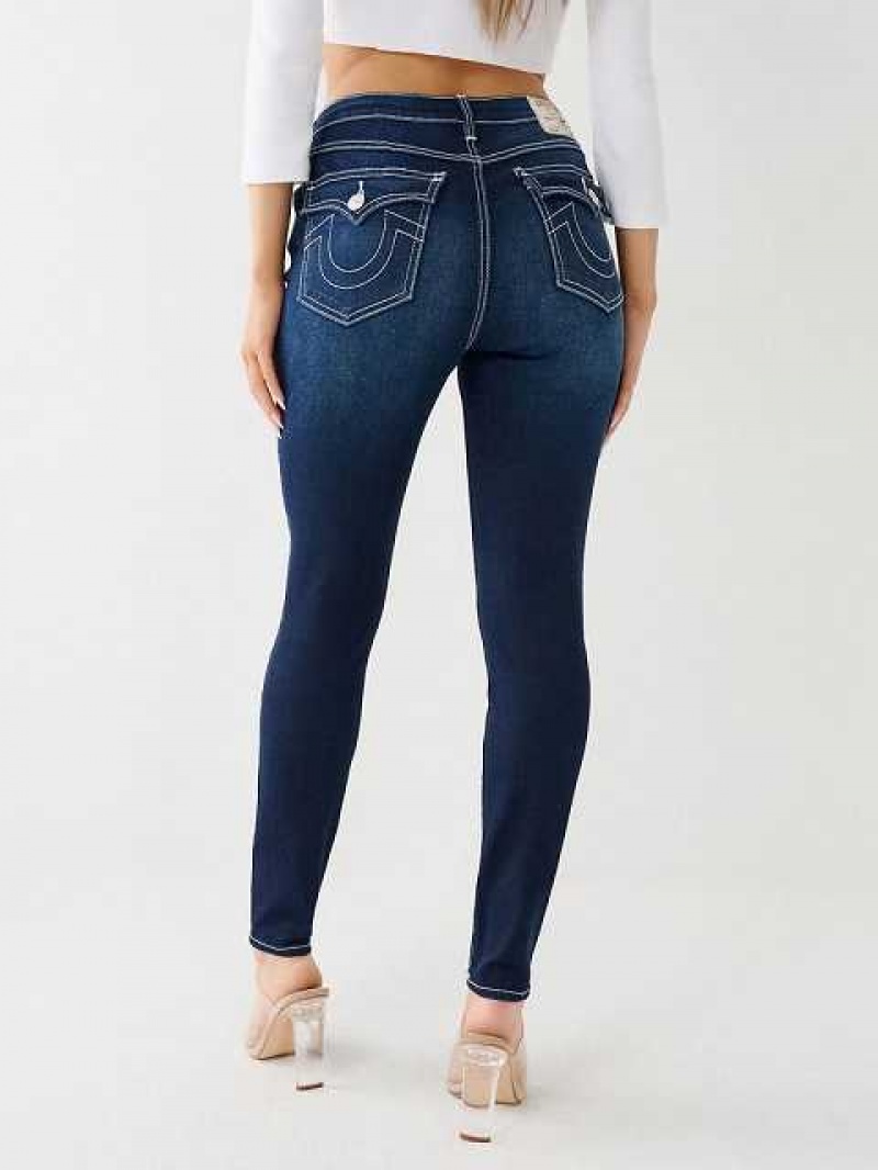 True Religion Halle Hr Sn Flap Skinny Jeans Dam Marinblå | YOF176529