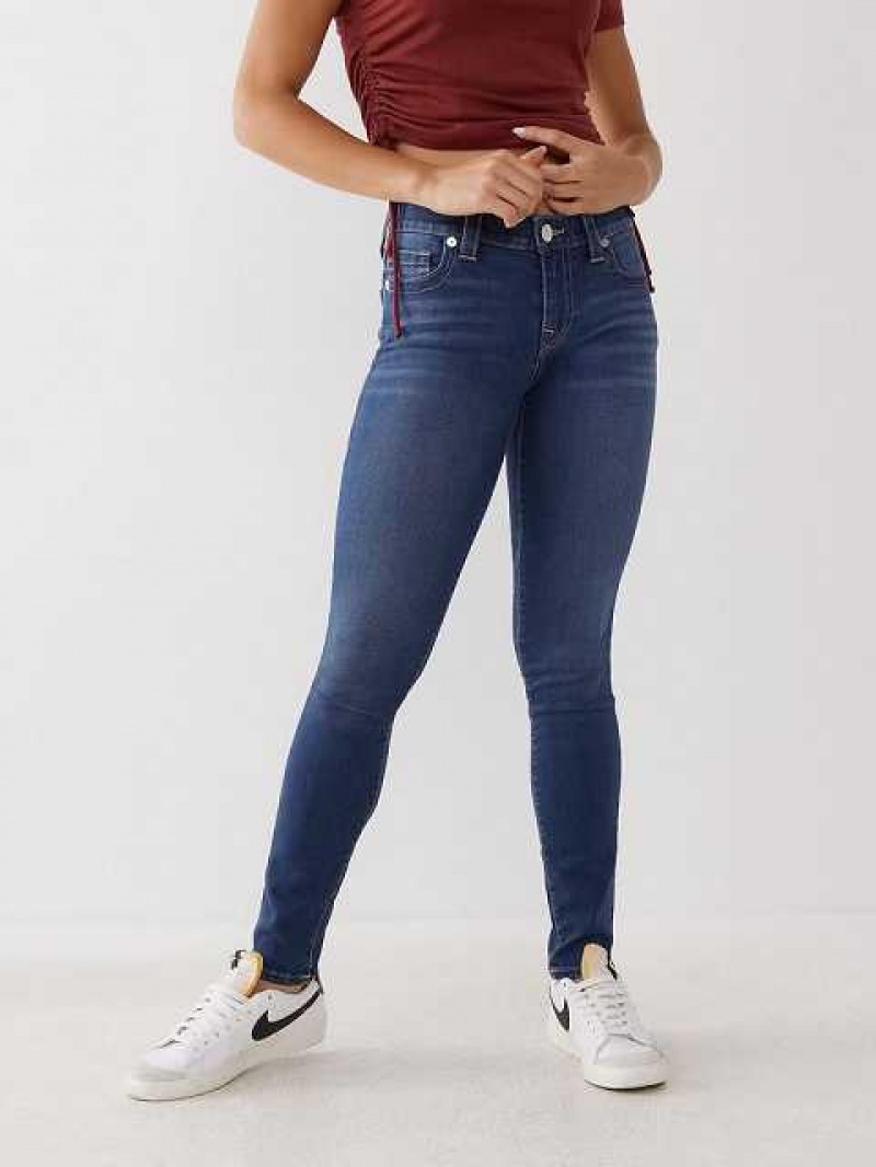 True Religion Halle Mid Rise Super Skinny Jeans Dam Marinblå | XNY690325