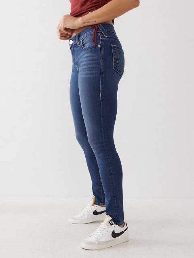 True Religion Halle Mid Rise Super Skinny Jeans Dam Marinblå | XNY690325