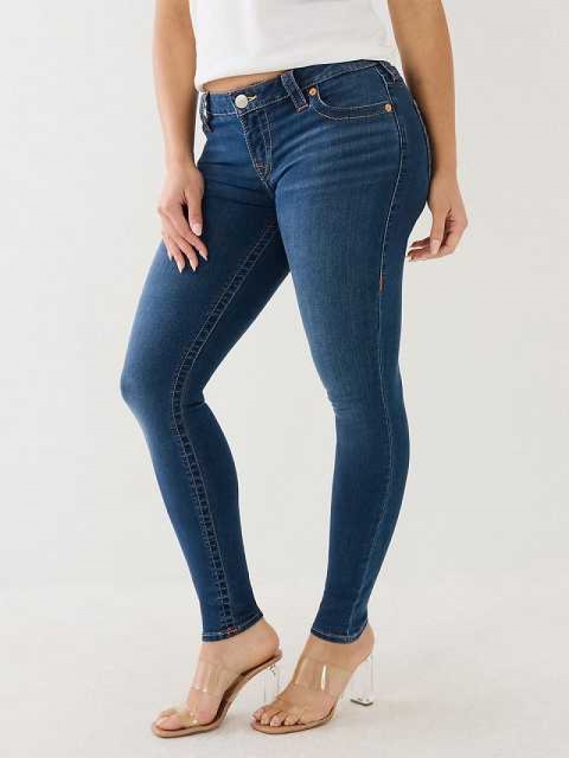 True Religion Halle Mid Rise Super Skinny Jeans Dam Marinblå | DUE712069