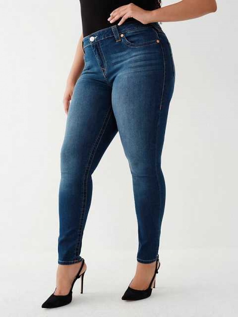 True Religion Halle Mid Rise Super Skinny Jeans Dam Marinblå | DUE712069