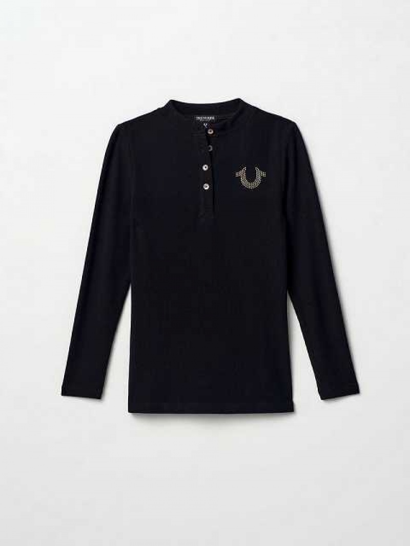 True Religion Henley Skjorta Barn Svarta | HTE398527