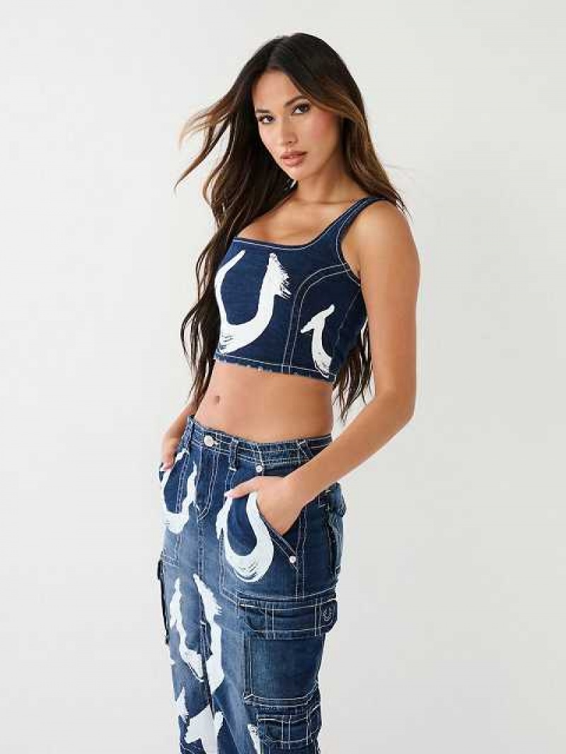 True Religion Horseshoe Denim Bustier Dam Marinblå | WDI340659