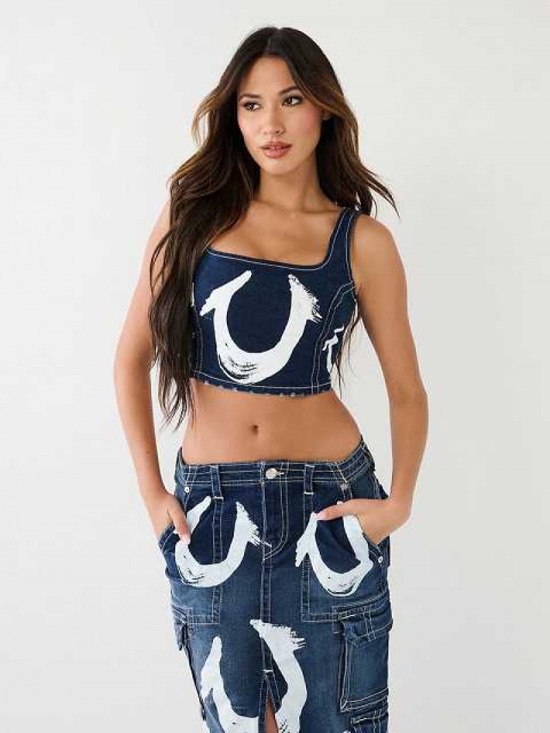 True Religion Horseshoe Denim Bustier Dam Marinblå | WDI340659