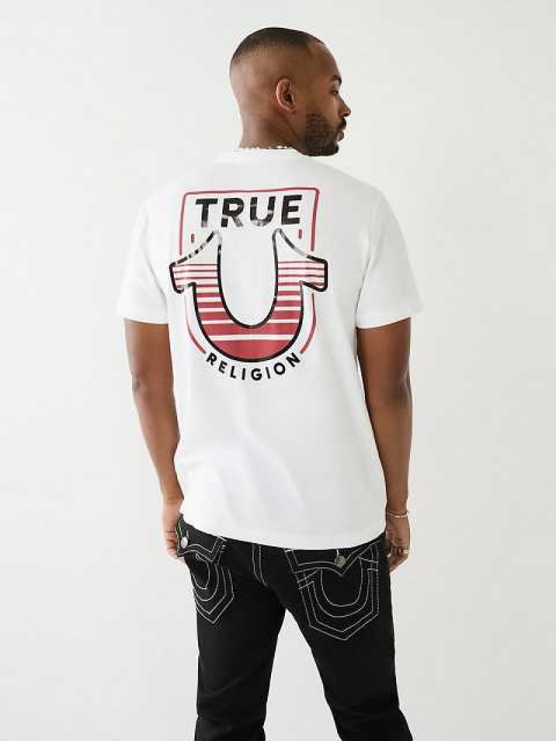 True Religion Horseshoe Logo Crew Neck T-shirt Herr Vita | MUO820749