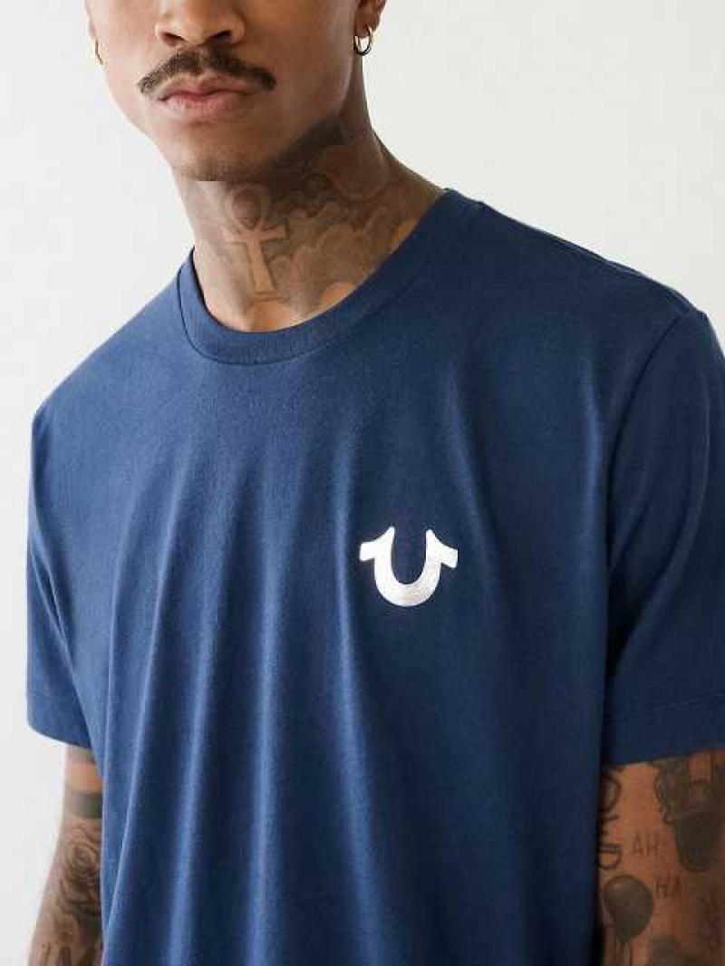 True Religion Horseshoe Logo Crew Neck T-shirt Herr Marinblå Blå | BCZ061938