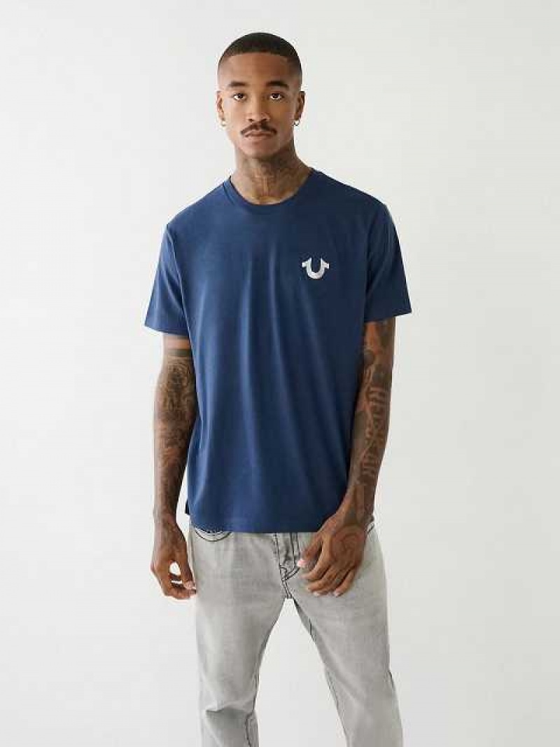 True Religion Horseshoe Logo Crew Neck T-shirt Herr Marinblå Blå | BCZ061938