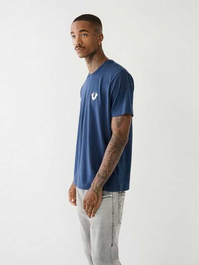 True Religion Horseshoe Logo Crew Neck T-shirt Herr Marinblå Blå | BCZ061938