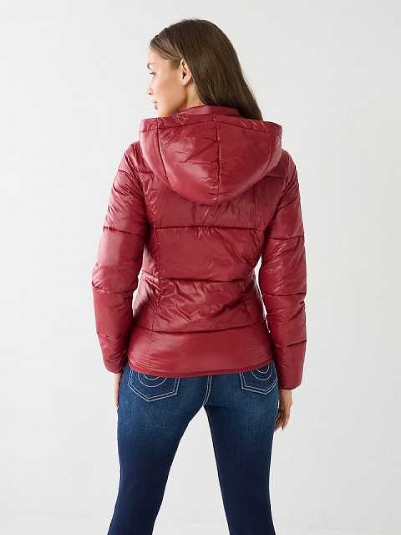 True Religion Horseshoe Logo Hooded Puffer Jacka Dam Fuchsia | KMD590647