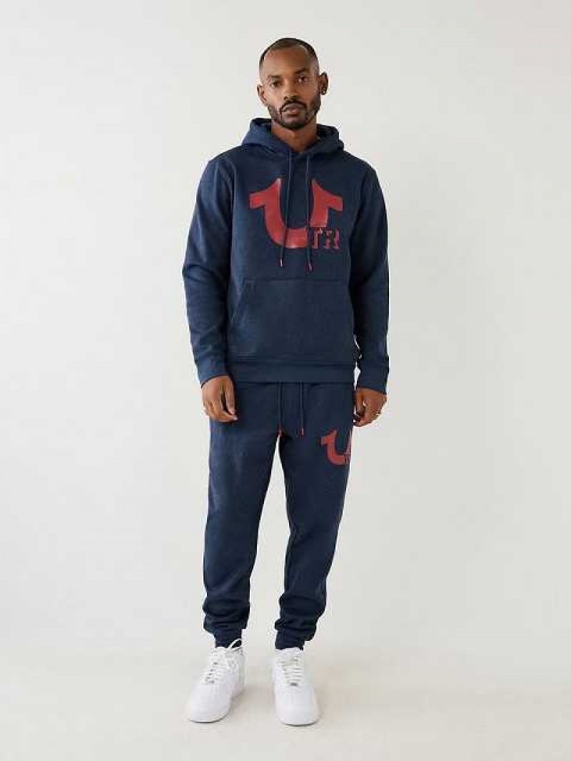 True Religion Horseshoe Logo Joggingbyxor Herr Marinblå Röda | TQH987136