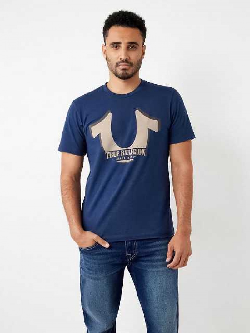 True Religion Horseshoe Logo Korta Sleeve T-shirt Herr Marinblå Blå | FRM531690