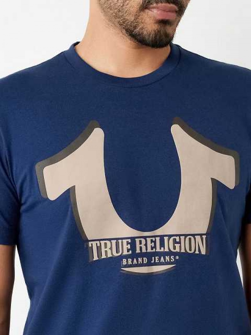 True Religion Horseshoe Logo Korta Sleeve T-shirt Herr Marinblå Blå | FRM531690