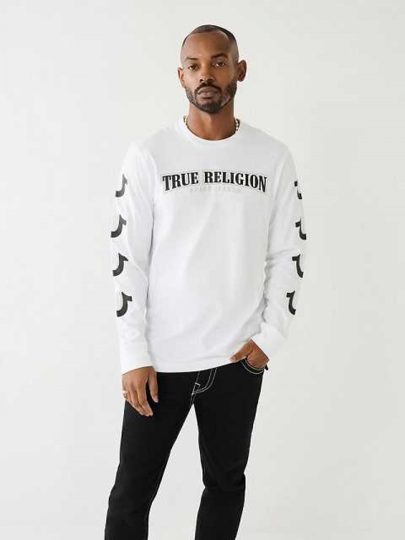 True Religion Horseshoe Logo Long Sleeve T-shirt Herr Vita | EQU692075