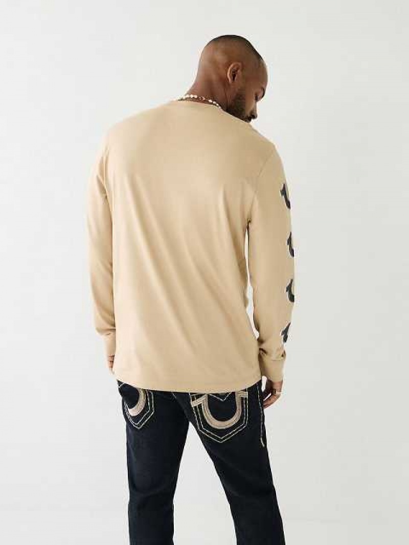 True Religion Horseshoe Logo Long Sleeve T-shirt Herr Beige | FKU597426