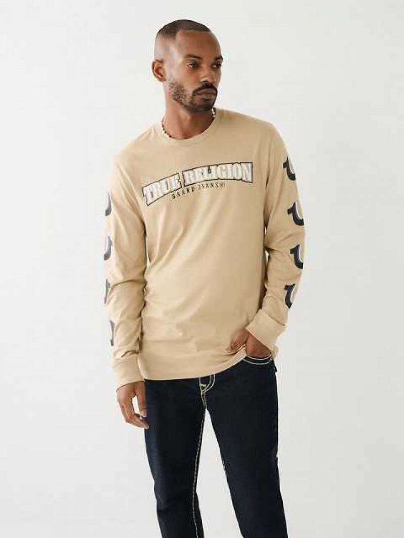 True Religion Horseshoe Logo Long Sleeve T-shirt Herr Beige | FKU597426