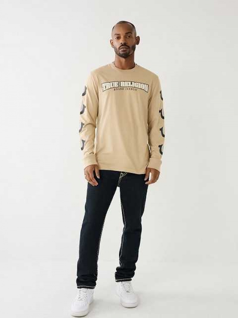 True Religion Horseshoe Logo Long Sleeve T-shirt Herr Beige | FKU597426