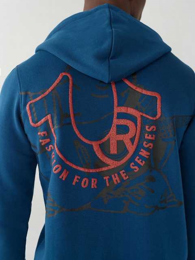 True Religion Horseshoe Zip Hoodie Herr Marinblå | BDE421758