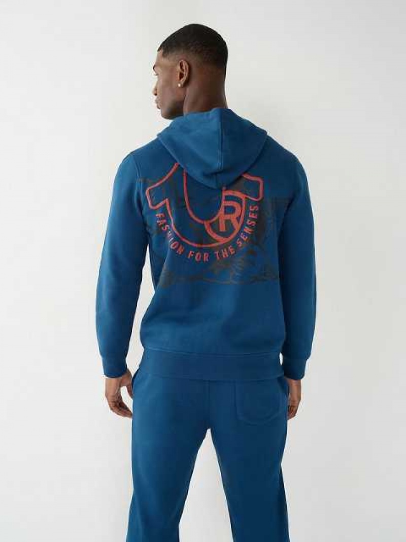 True Religion Horseshoe Zip Hoodie Herr Marinblå | BDE421758