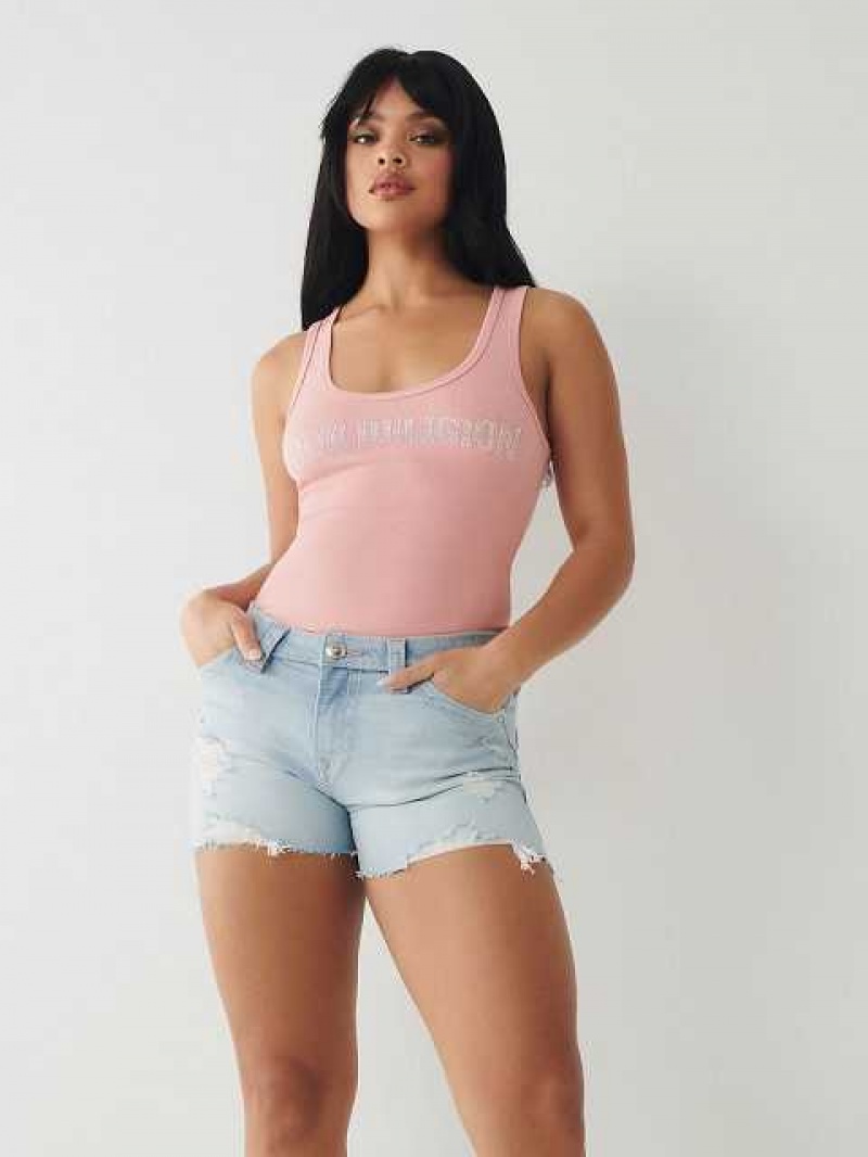 True Religion Jennie Big T Stitch Curvy Shorts Dam Ljusblå | OKE847519