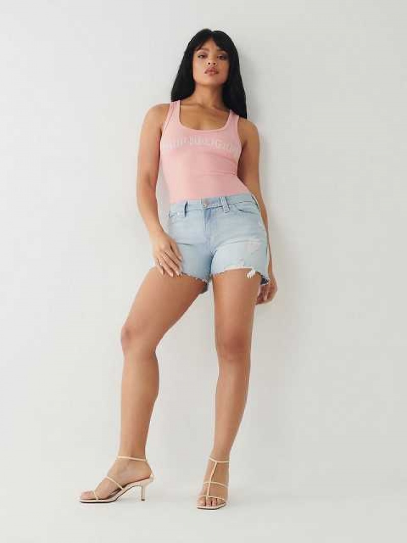 True Religion Jennie Big T Stitch Curvy Shorts Dam Ljusblå | OKE847519