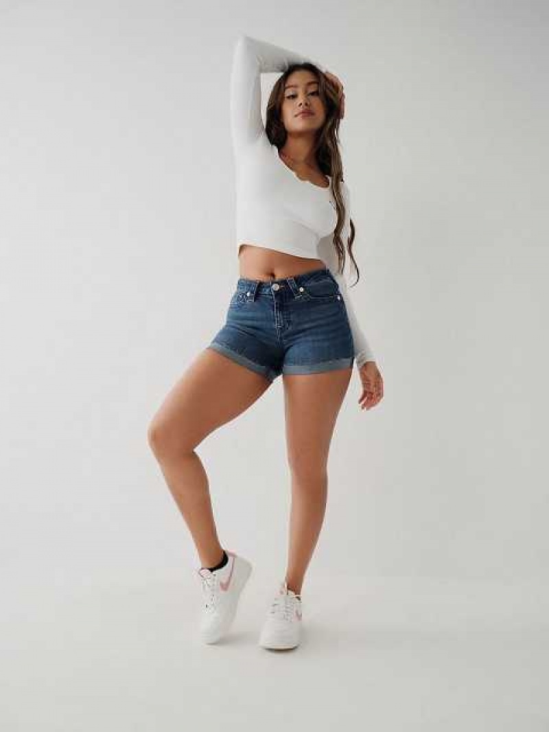 True Religion Jennie Big T Stitch Curvy Shorts Dam Mörktvätt | JLN081453