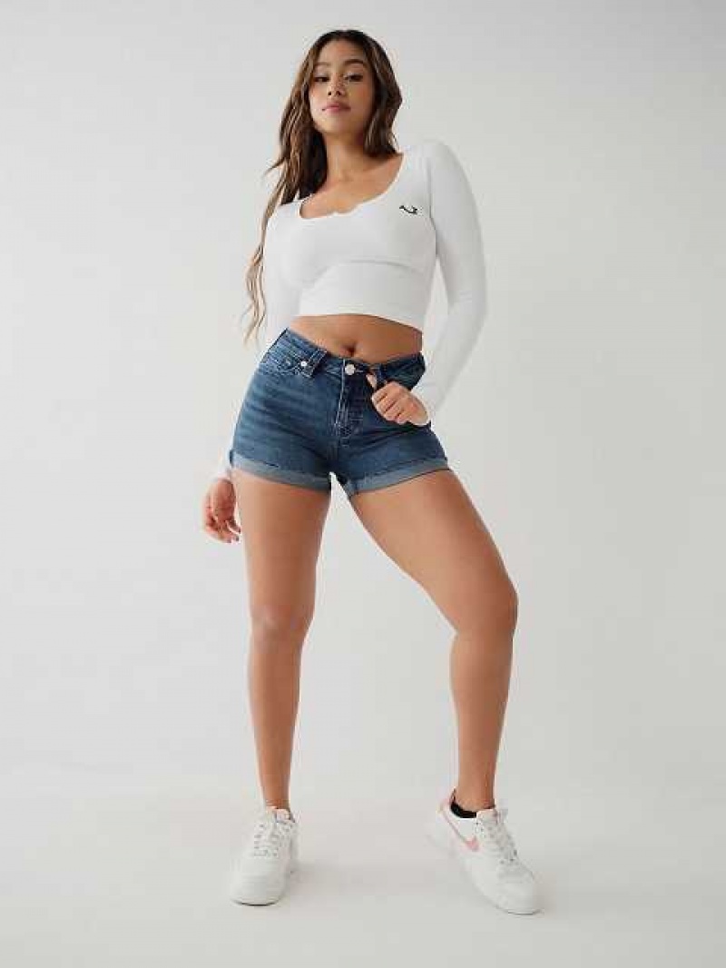 True Religion Jennie Big T Stitch Curvy Shorts Dam Mörktvätt | JLN081453