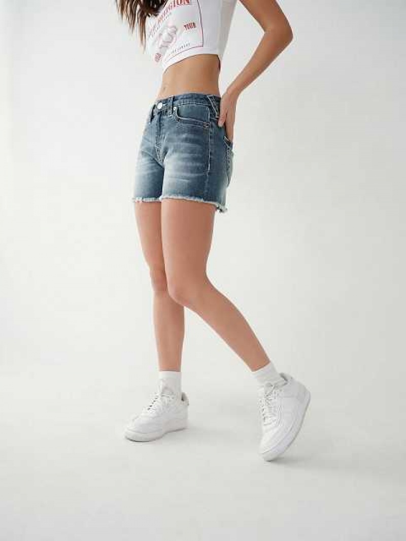 True Religion Jennie Curvy Shorts Dam Blå | JCH687154