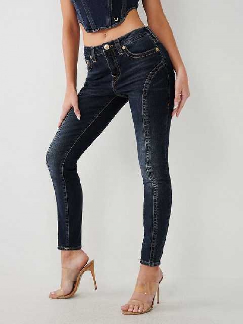 True Religion Jennie Mid Rise Curvy Skinny Jeans Dam Marinblå | ZLM947321