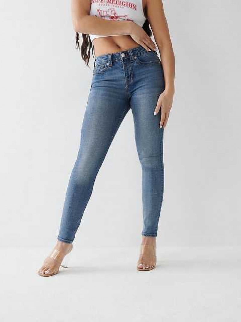 True Religion Jennie Mid Rise Curvy Skinny Jeans Dam Blå | XQB634021