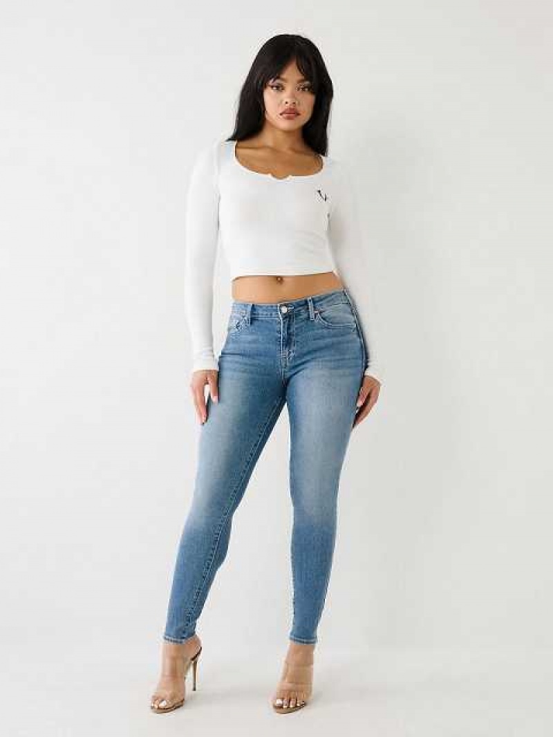 True Religion Jennie Mid Rise Curvy Skinny Jeans Dam Ljusblå | RFP597801