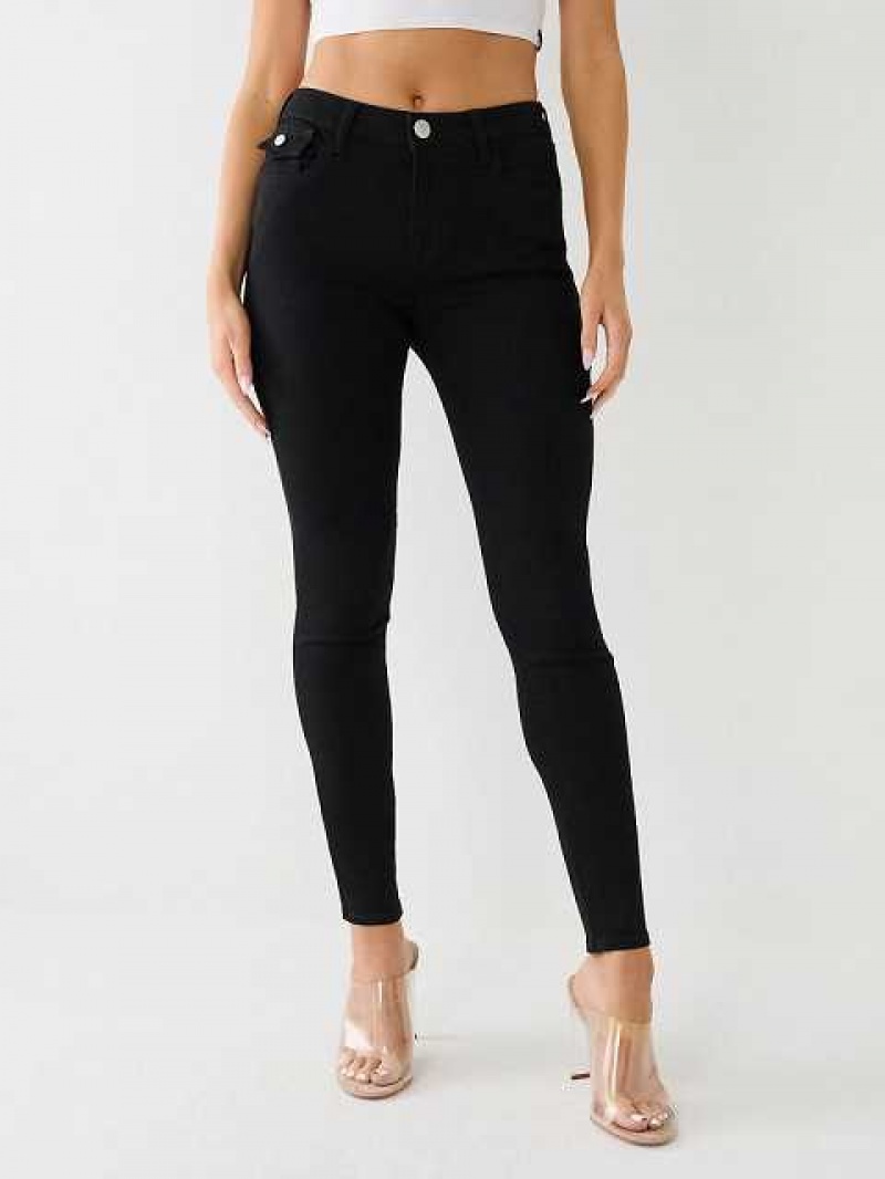 True Religion Jennie Mid Rise Flap Skinny Jeans Dam Svarta | XQY947650