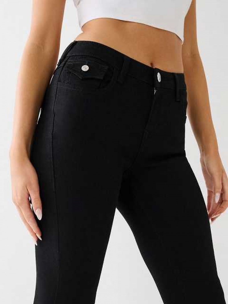 True Religion Jennie Mid Rise Flap Skinny Jeans Dam Svarta | XQY947650