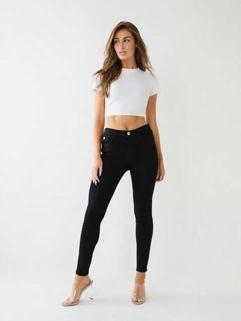 True Religion Jennie Mid Rise Flap Skinny Jeans Dam Svarta | XQY947650