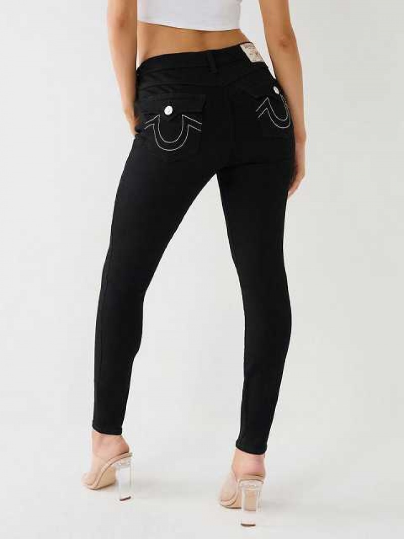 True Religion Jennie Mid Rise Flap Skinny Jeans Dam Svarta | XQY947650