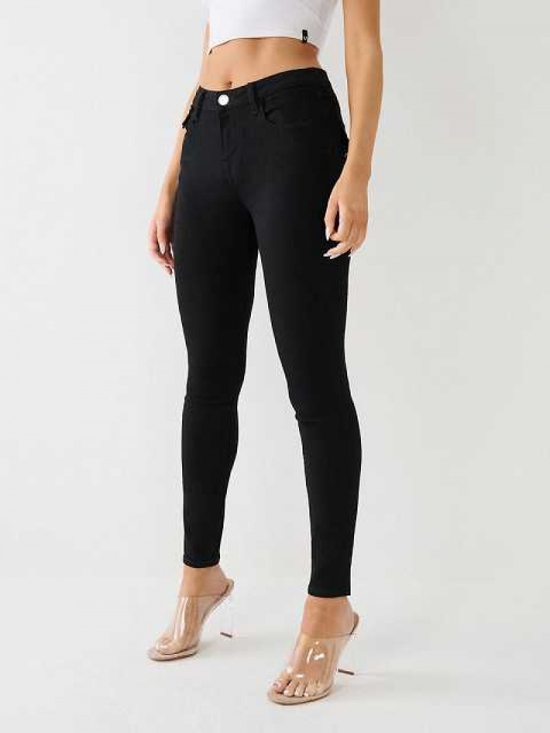 True Religion Jennie Mid Rise Flap Skinny Jeans Dam Svarta | XQY947650