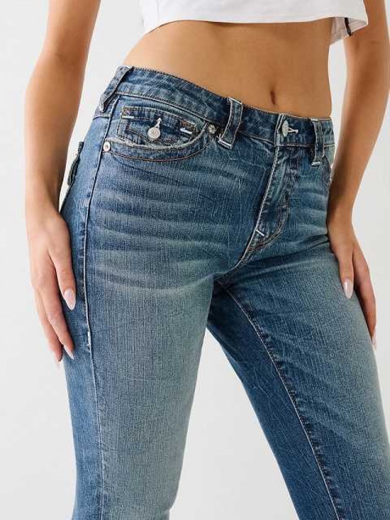 True Religion Jennie Mid Rise Flap Super Skinny Jeans Dam Blå | YDM376942