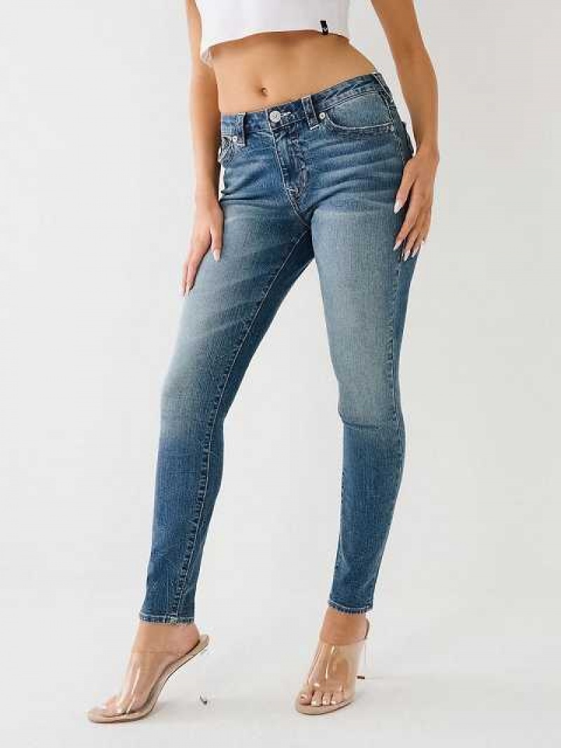 True Religion Jennie Mid Rise Flap Super Skinny Jeans Dam Blå | YDM376942