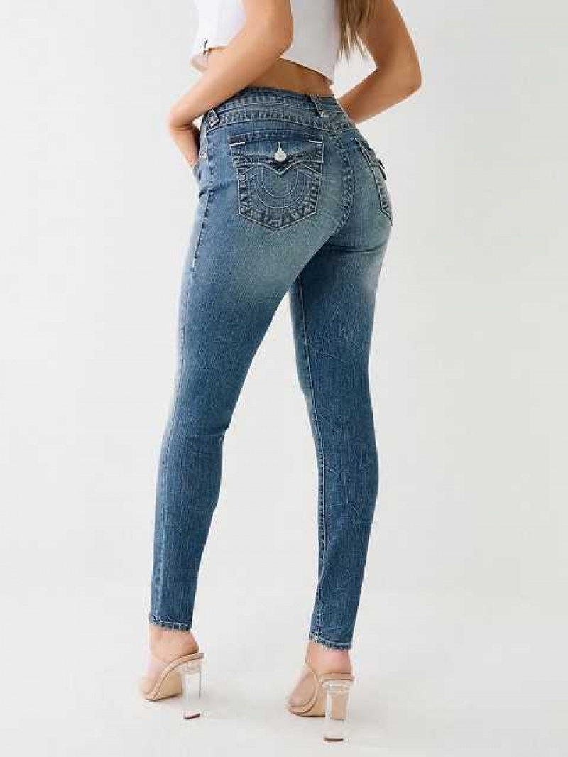 True Religion Jennie Mid Rise Flap Super Skinny Jeans Dam Blå | YDM376942