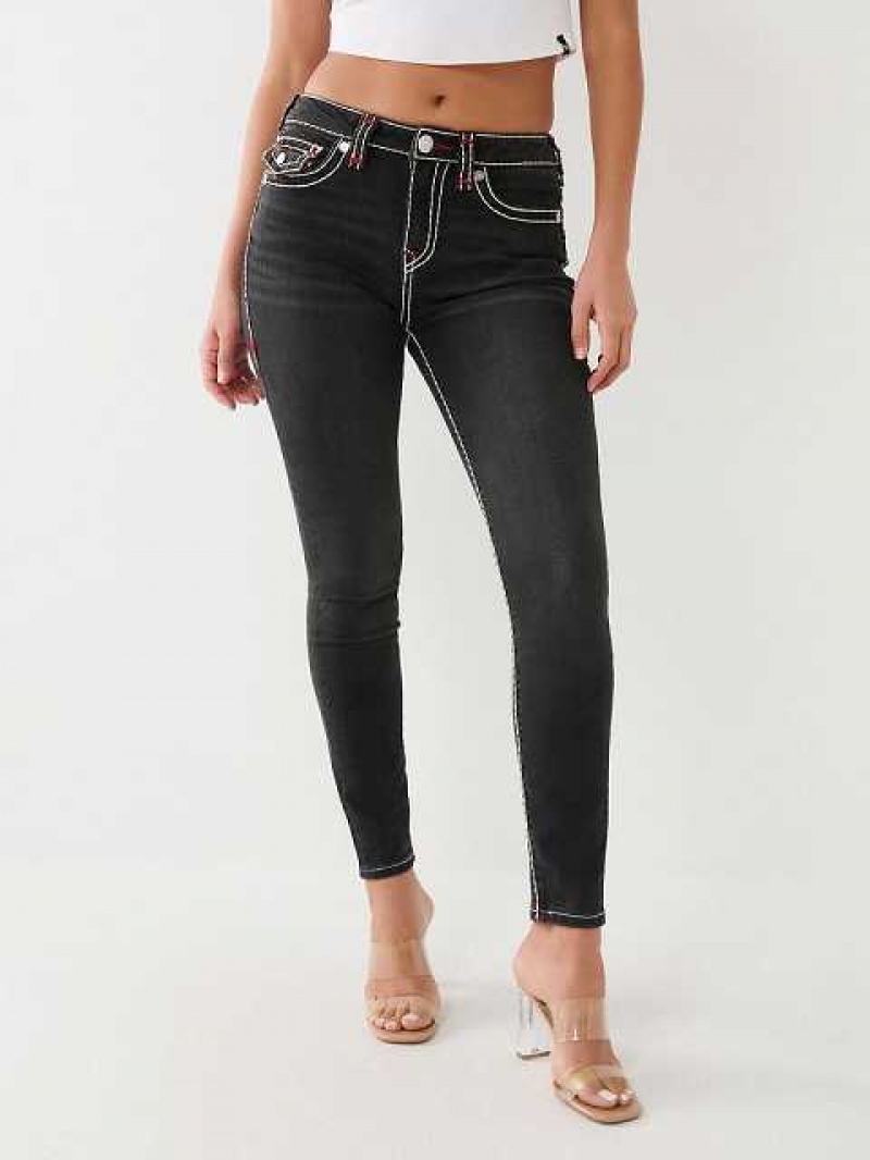 True Religion Jennie Mid Rise Super T Skinny Jeans Dam Svarta | BZC139062