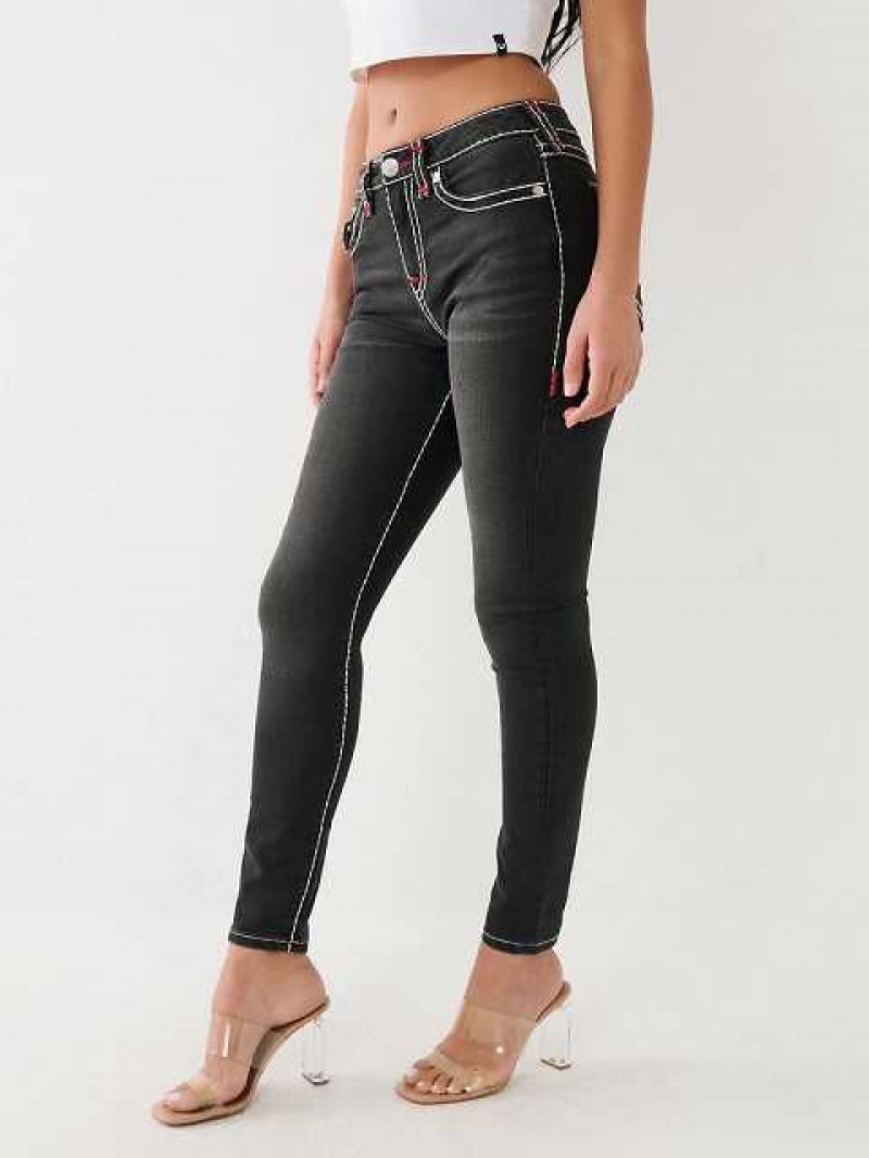 True Religion Jennie Mid Rise Super T Skinny Jeans Dam Svarta | BZC139062