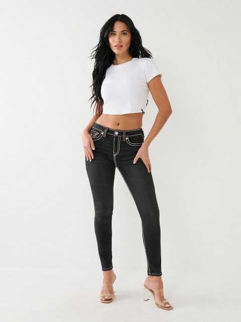 True Religion Jennie Mid Rise Super T Skinny Jeans Dam Svarta | BZC139062