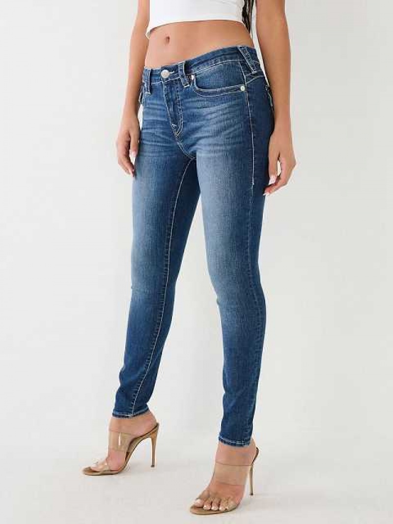 True Religion Jennie Mid-rise Skinny Jeans Dam Marinblå | HMX193257