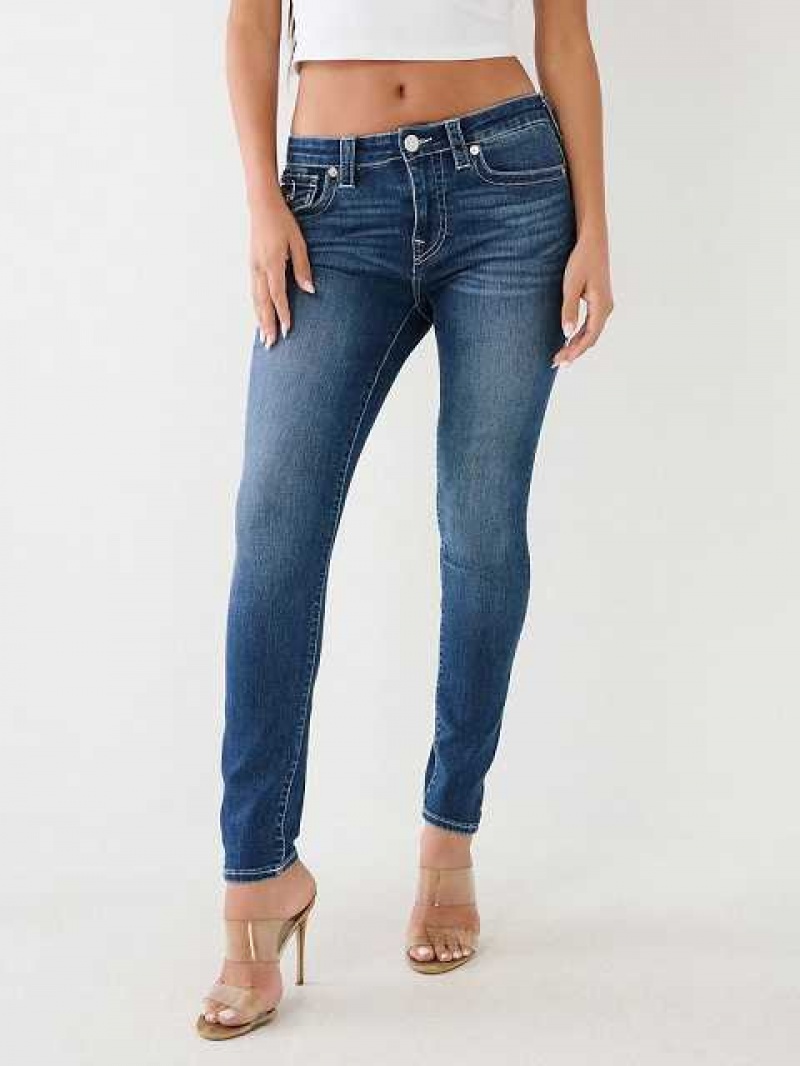 True Religion Jennie Mid-rise Skinny Jeans Dam Marinblå | HMX193257