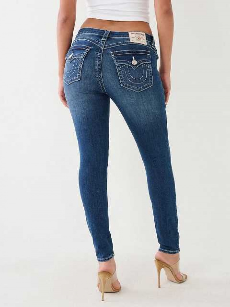 True Religion Jennie Mid-rise Skinny Jeans Dam Marinblå | HMX193257