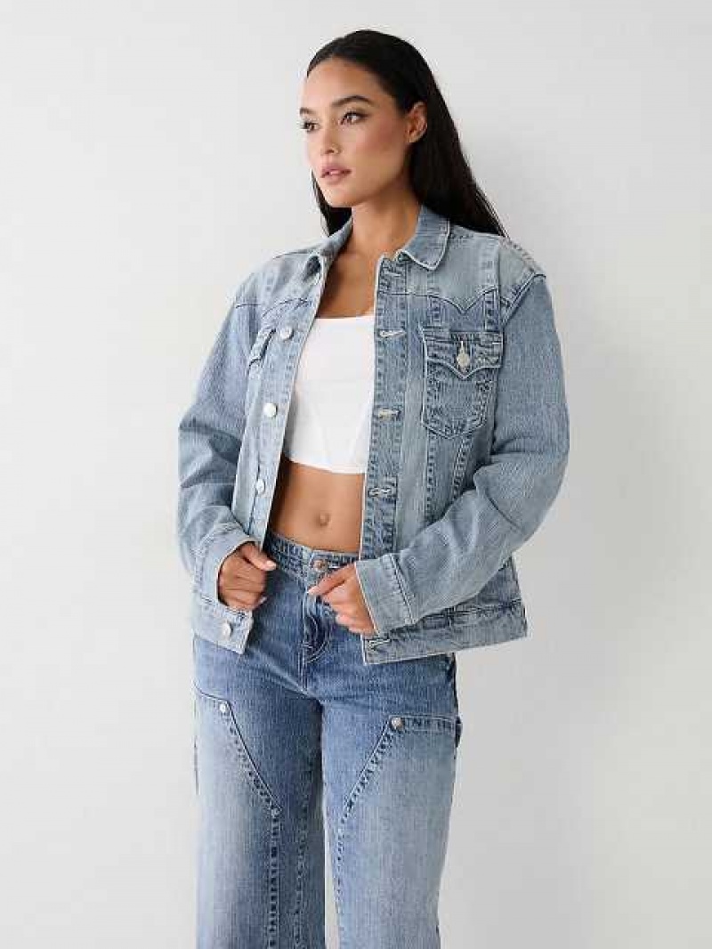 True Religion Jimmy Horseshoe Relaxed Denim Jacka Dam Blå | TDV708263