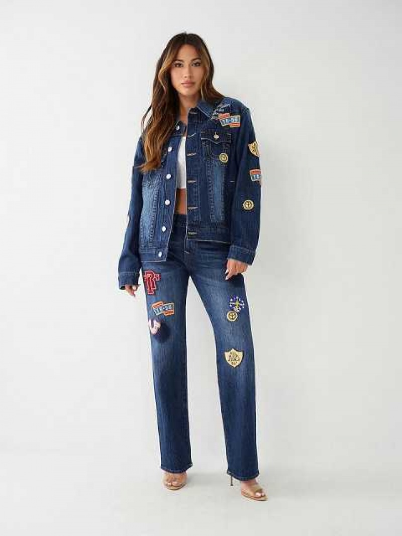 True Religion Jimmy Logo Patch Denim Jacka Dam Marinblå | OIK438657