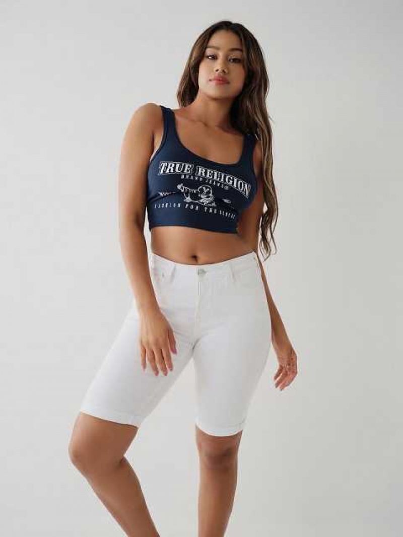 True Religion Logo Crop Linne Dam Marinblå Blå | PSF691238