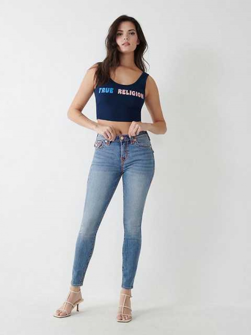 True Religion Logo Crop Linne Dam Marinblå Blå | TMN920745